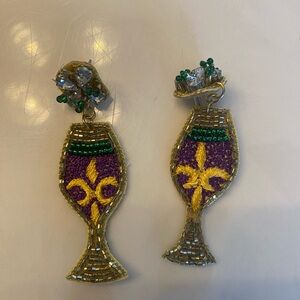 Gold and Purple Beaded Earrings